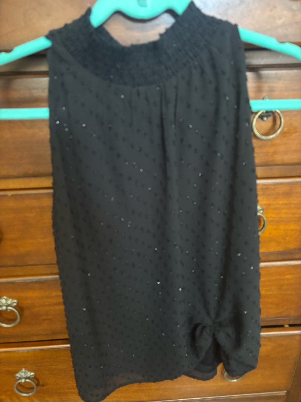 Black Beaded Sleeveless Mock Neck Top